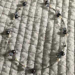 Beautiful grey, white pearly beads with Crystal beaded necklace